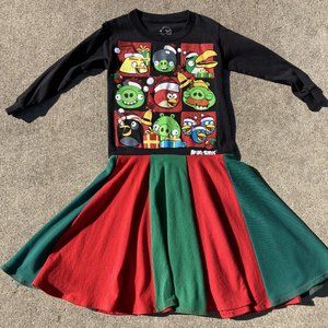 Angry Birds Christmas Handmade upcycled/recycled t shirt Twirl Dress size 5/6